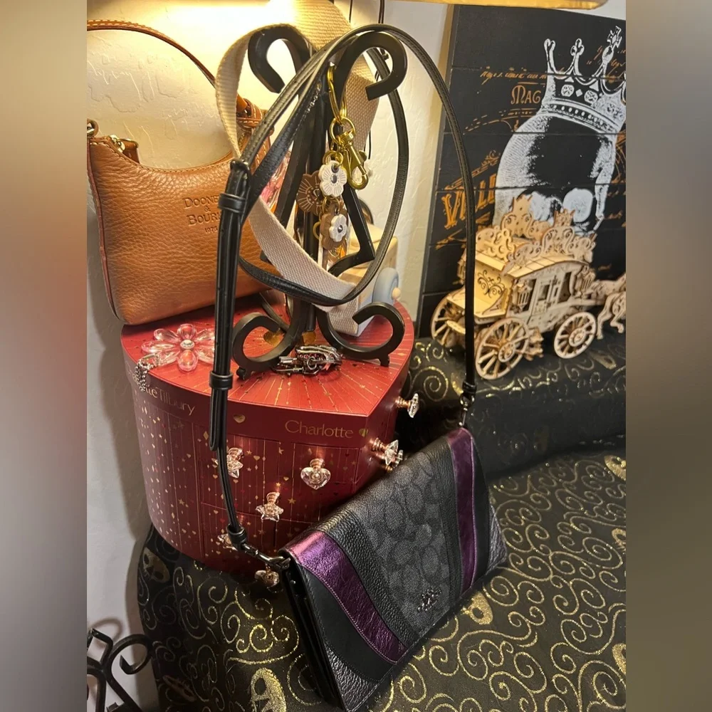 COACH Anna Purple & Black Color block Leather Crossbody Handbag Clutch